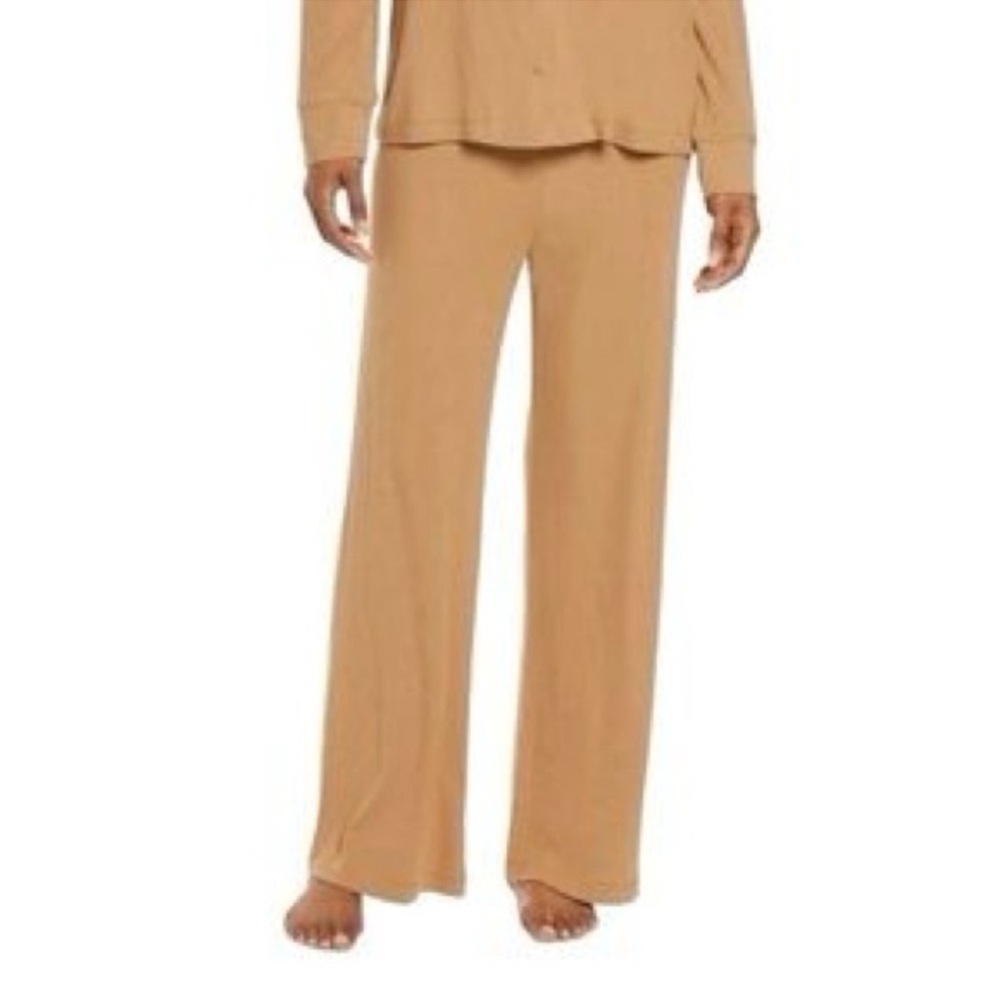 Skims Ribbed Knit Wide Leg Lounge Pants Camel Tan Medium